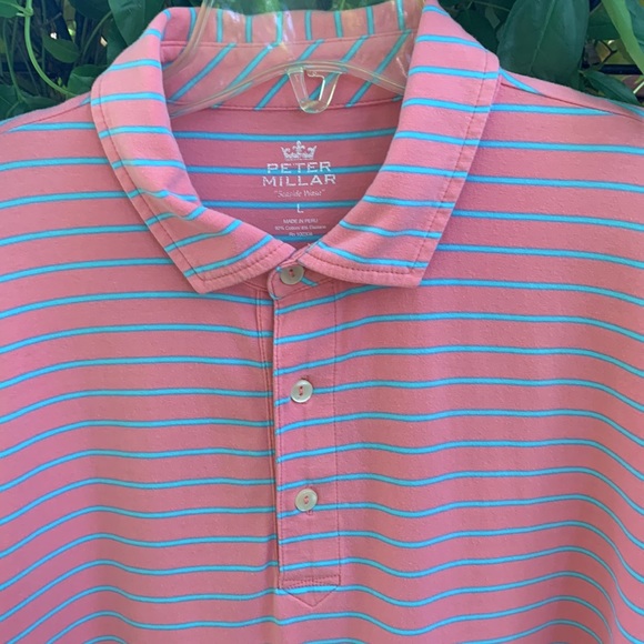 Peter Millar Seaside Wash Soft Pink & Blue Polo Shirt, L - Picture 9 of 11